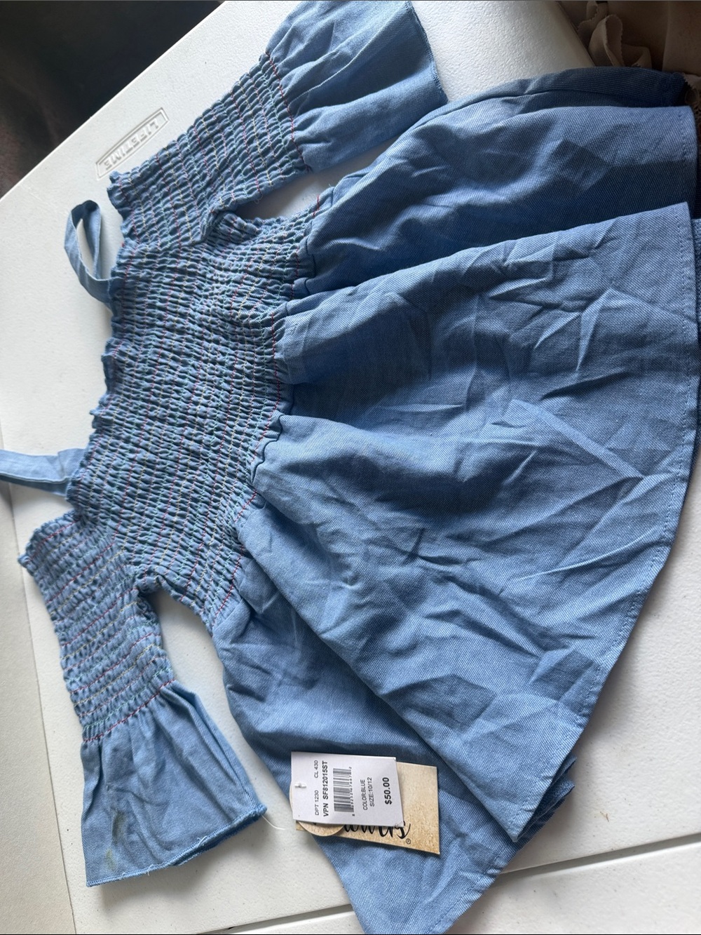 Blue Smocked Off-Shoulder Dress Top